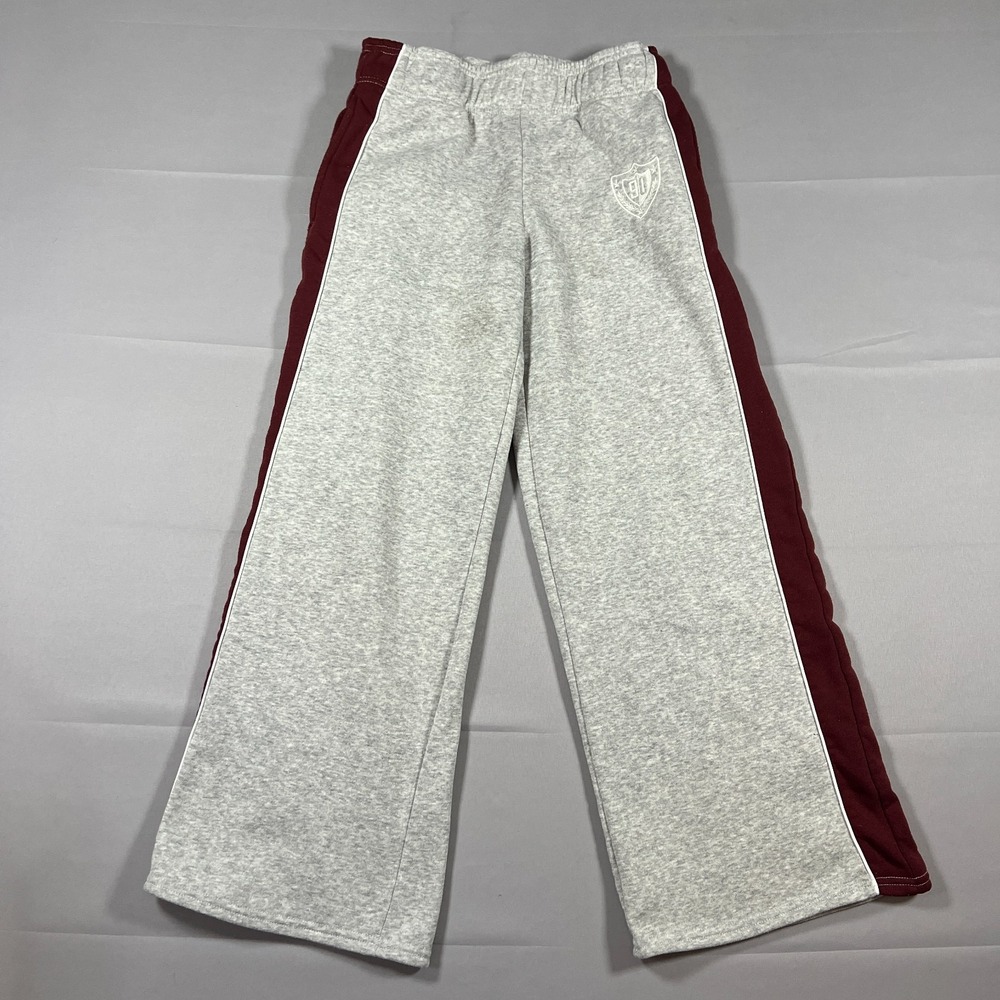 Derek Heart Sweatpants Women Medium Gray Burgundy Stripes Elastic Waist Wide Leg